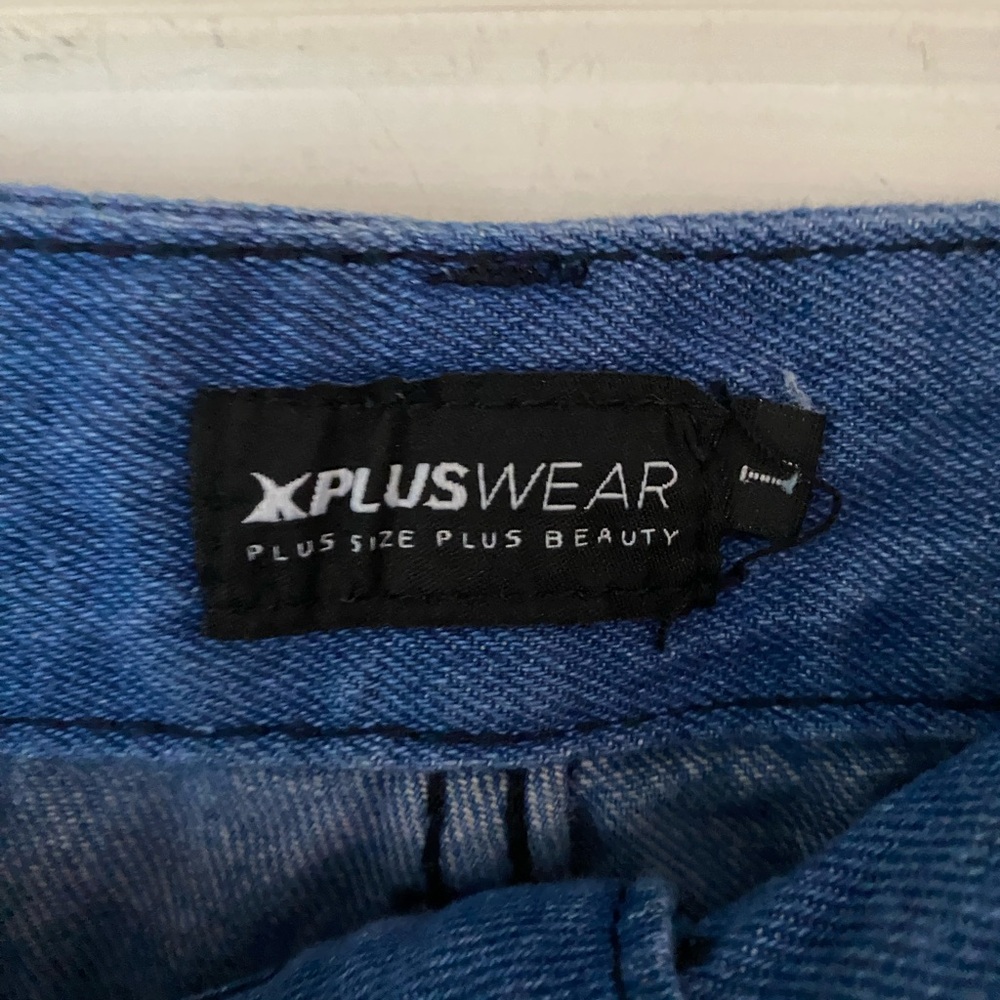 Stylish Blue Denim Pants with Unique Cutouts - Never Worn - Picture 2 of 4